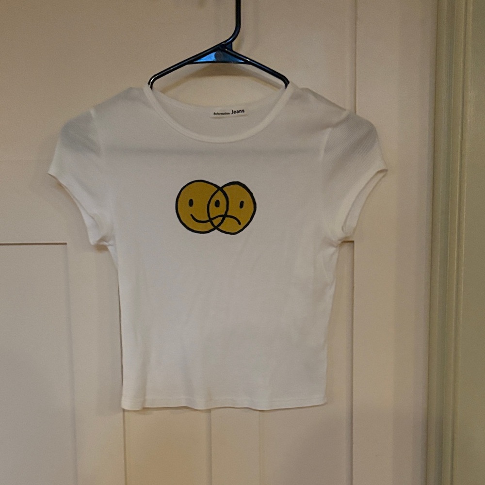 Reformation Mixed Emotions White T-Shirt with Yellow Graphic